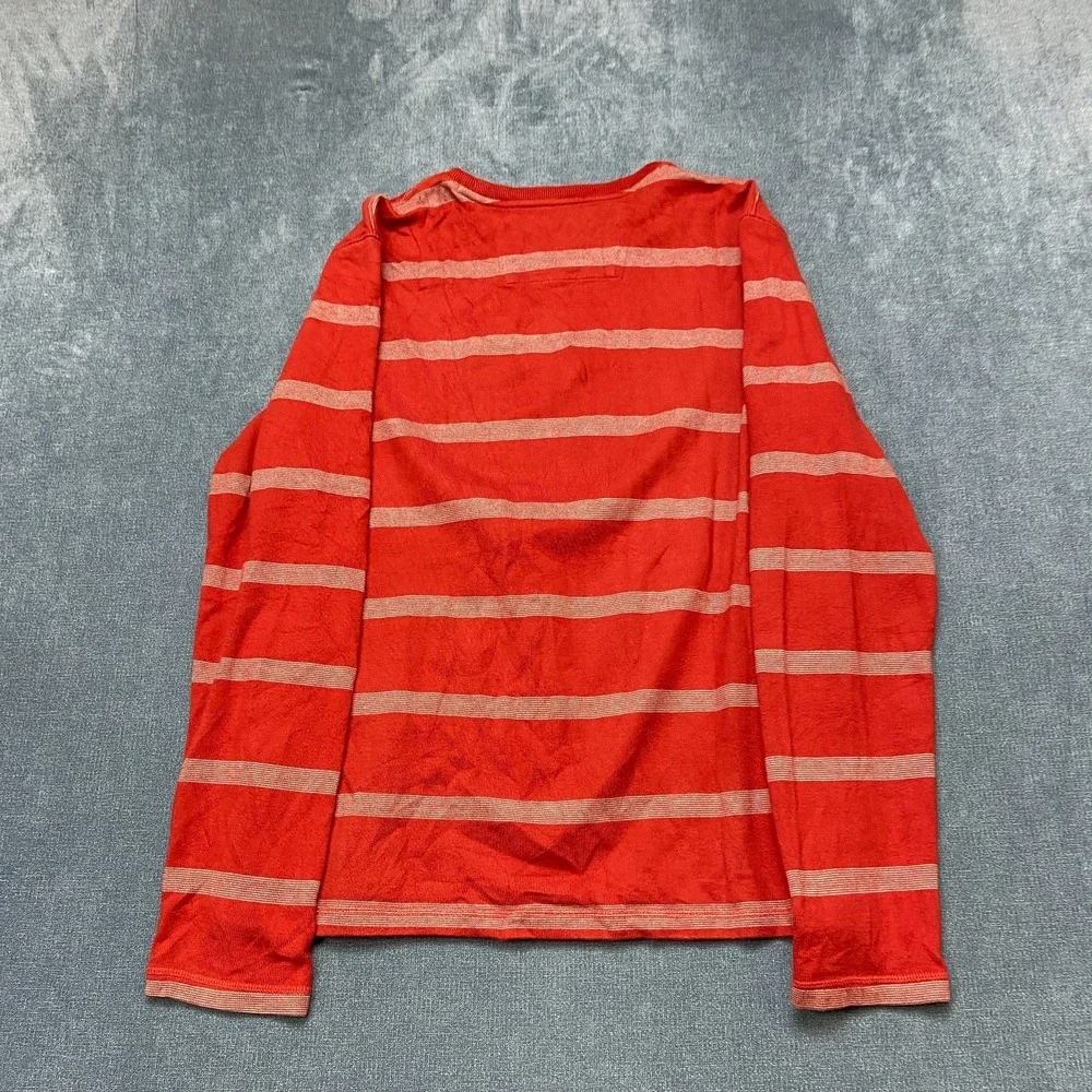 Banana Republic Sweater Mens Medium Red Gray Striped Cotton Crewneck Long Sleeve
